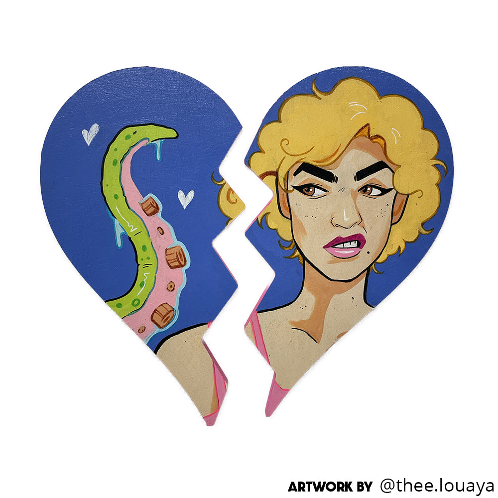 a broken heart with half tentacle half person