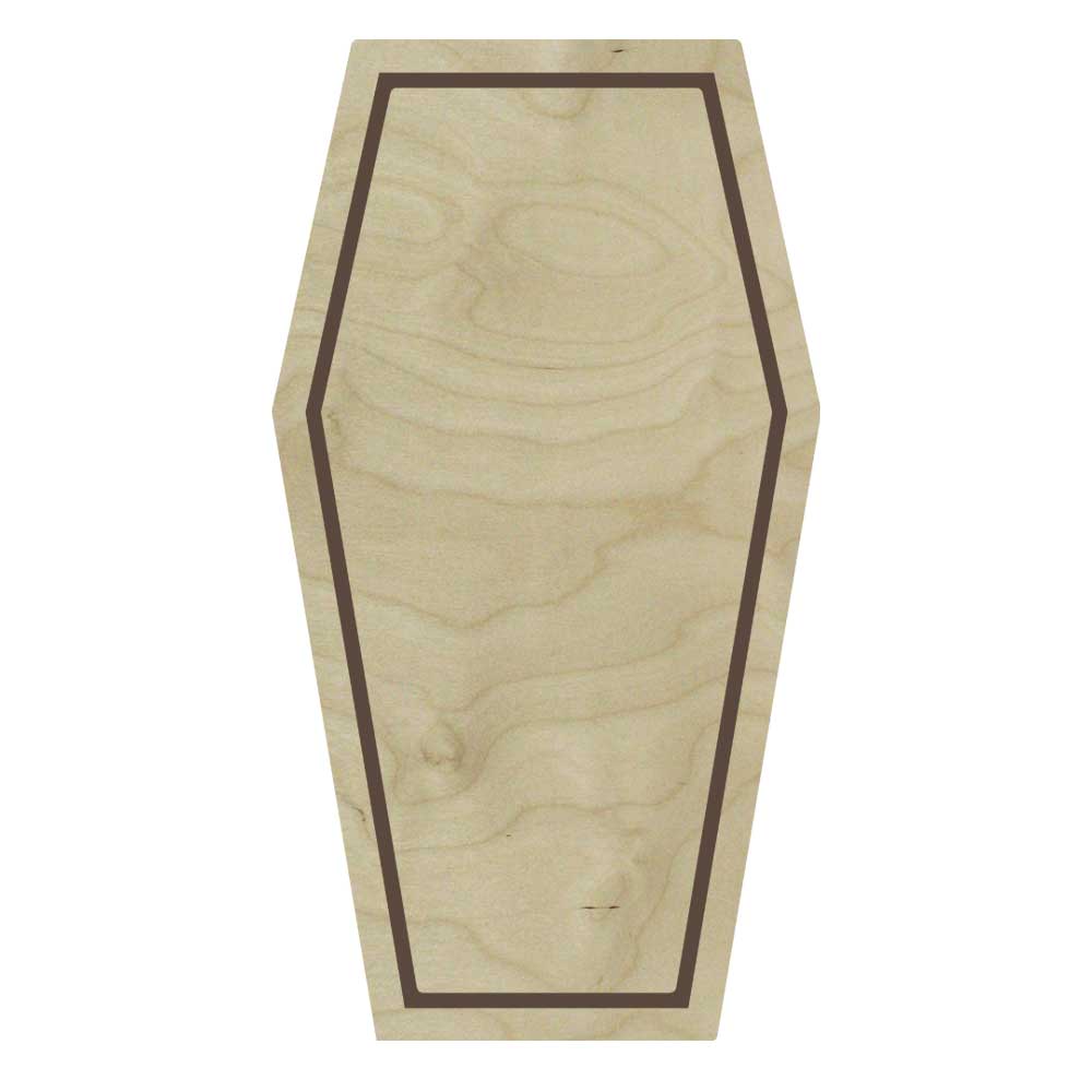 a wood canvas in a coffin shape with a brown border