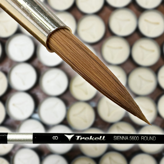 Trekell #8 Round Sienna Long Handle Brush - Synthetic Sable for Oil, Acrylic & Watercolor