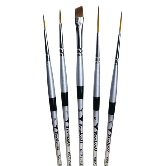 Trekell MIDZ Linework 5 Piece Brush Set - Synthetic Artist Brushes for Linework